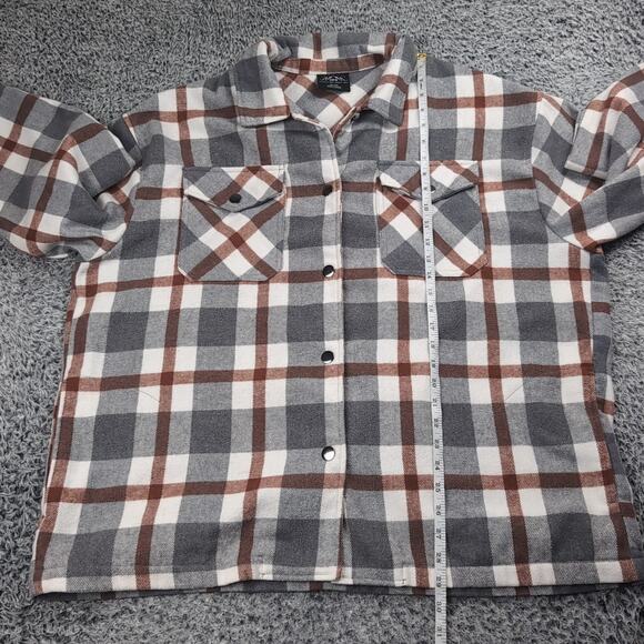 HFX Jacket Men Extra Large Gray Plaid Shacket Flannel Snap Button Outdoor Collar - Picture 4 of 6